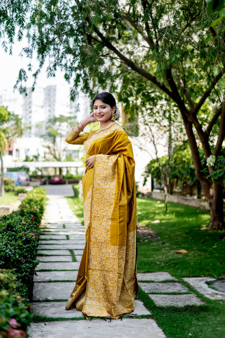 Yellow Handloom Raw Silk Saree