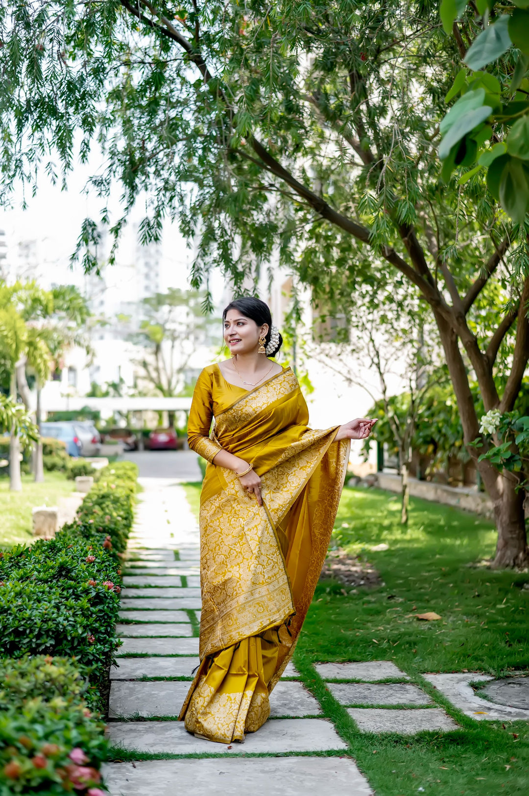 Yellow Handloom Raw Silk Saree