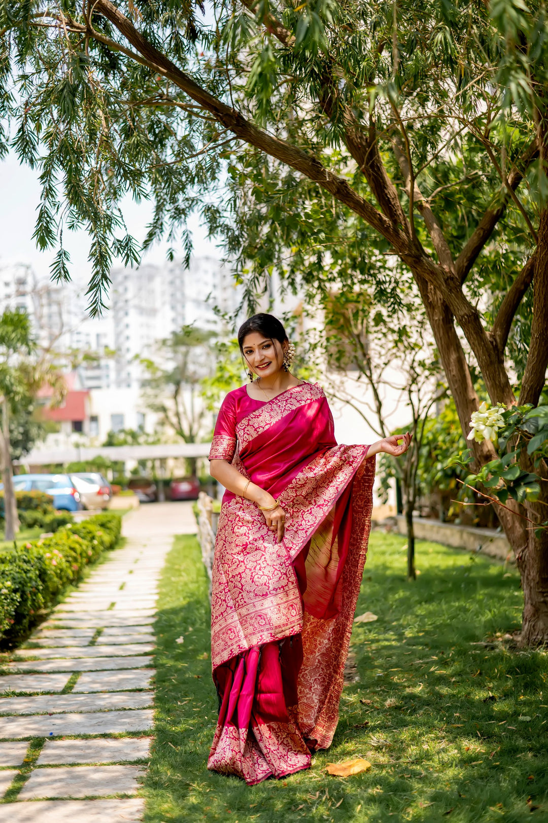 Pink Handloom Raw Silk Saree