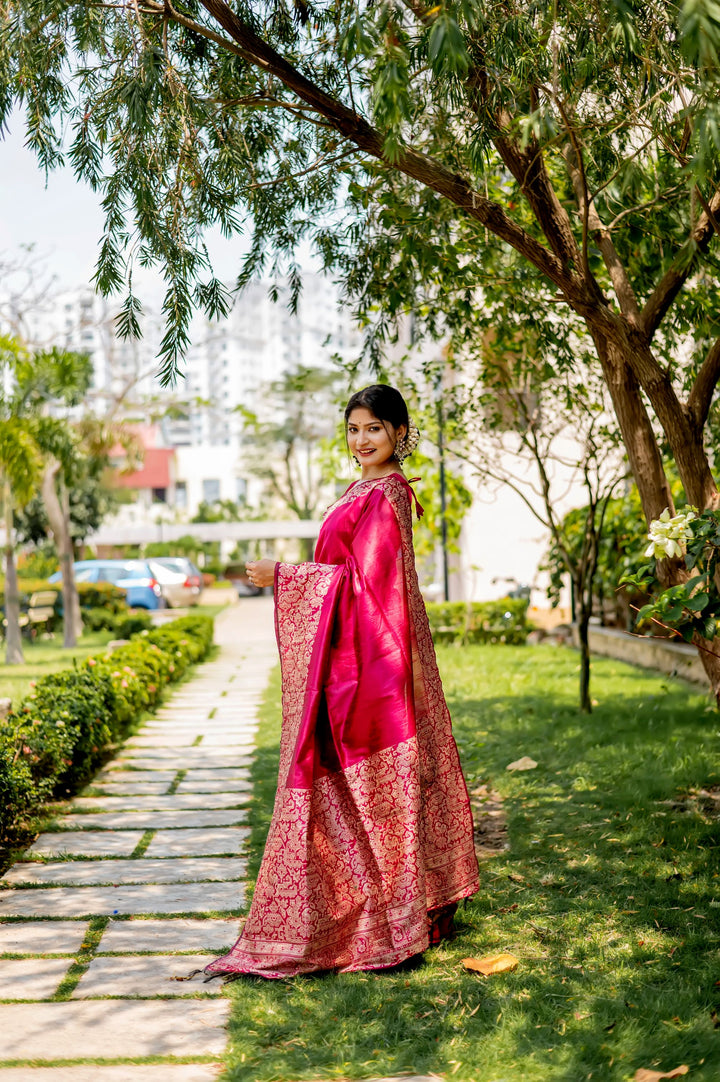 Pink Handloom Raw Silk Saree