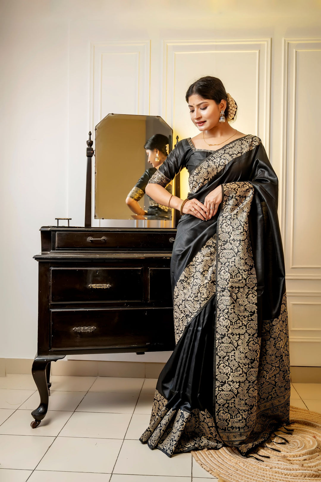 Black Handloom Raw Silk Saree