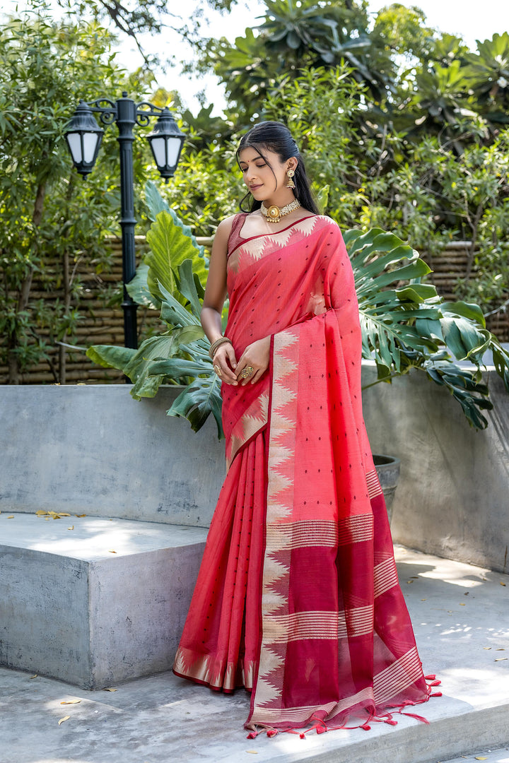 Tussar silk Bandhani Style Gajri Saree