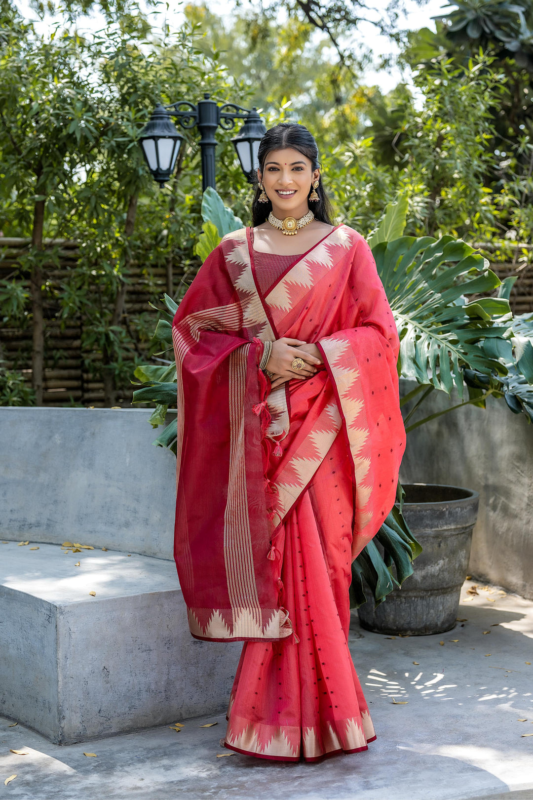 Tussar silk Bandhani Style Gajri Saree