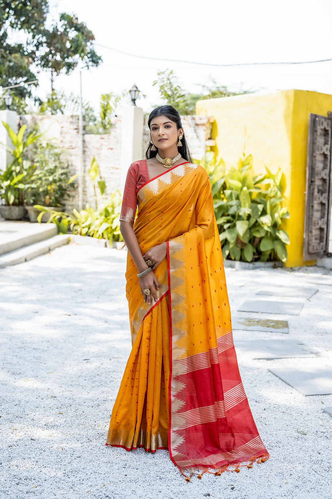 Tussar silk Bandhani Style Mustard Mustrad Saree