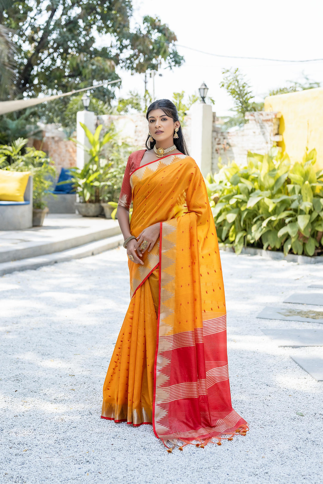 Tussar silk Bandhani Style Mustard Mustrad Saree