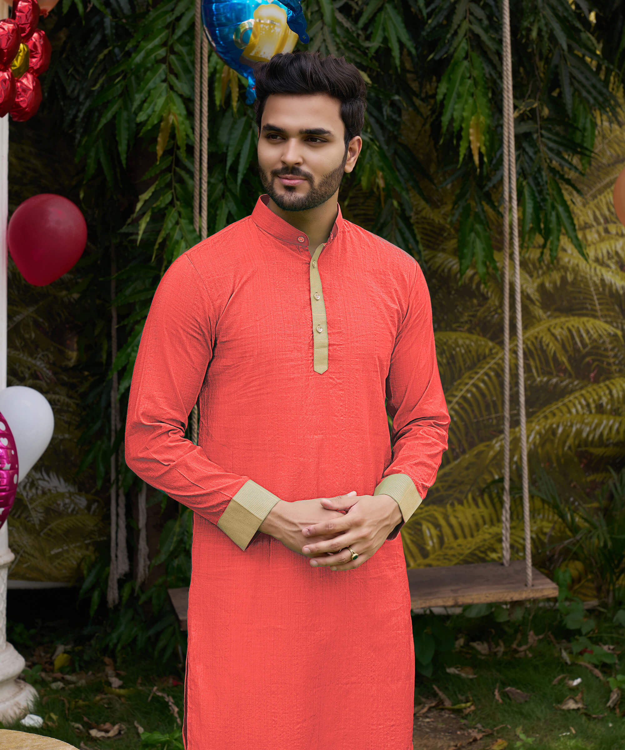 Classic Men Silk Gajri Kurta with Pajama Archittam Fashion