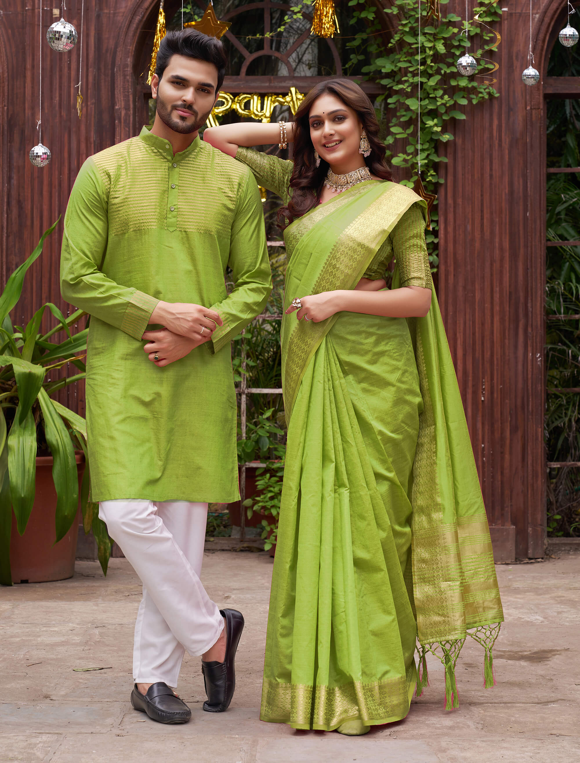 Mehendi Green Woven Organza Saree