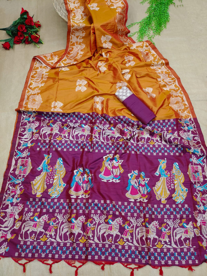 Soft Raw Silk Two Tone Saree