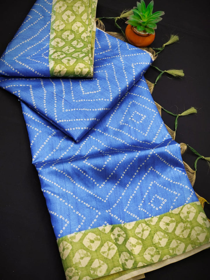 Blue Soft Tussar Silk All Over Beautiful Print Saree