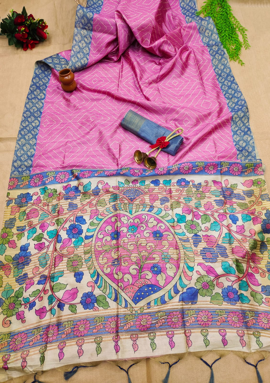 Blue Soft Tussar Silk All Over Beautiful Print Saree