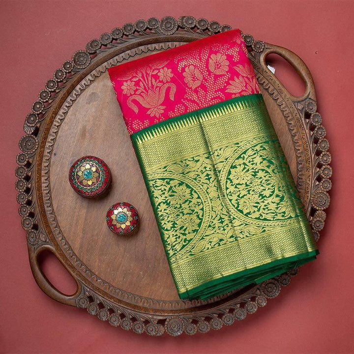 Luxurious Green & Pink Kanjivaram Silk Saree