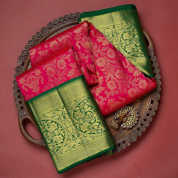 Luxurious Green & Pink Kanjivaram Silk Saree