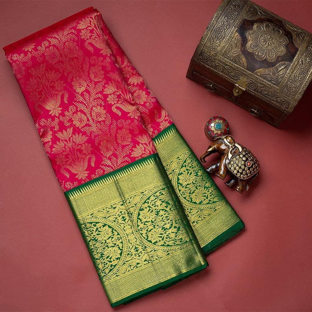 Luxurious Green & Pink Kanjivaram Silk Saree