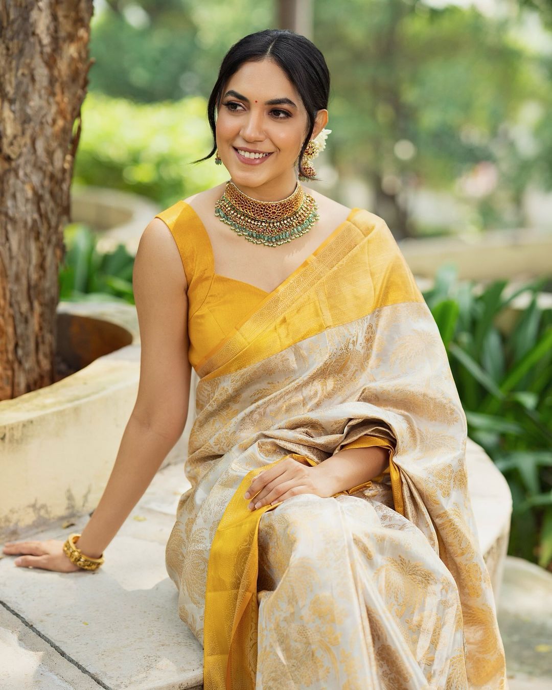 Cream Soft Lichi Silk Saree