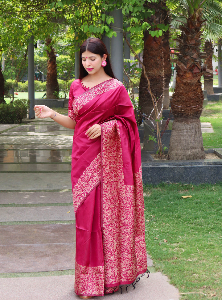 Banglori Handloom Raw Silk Pink Saree