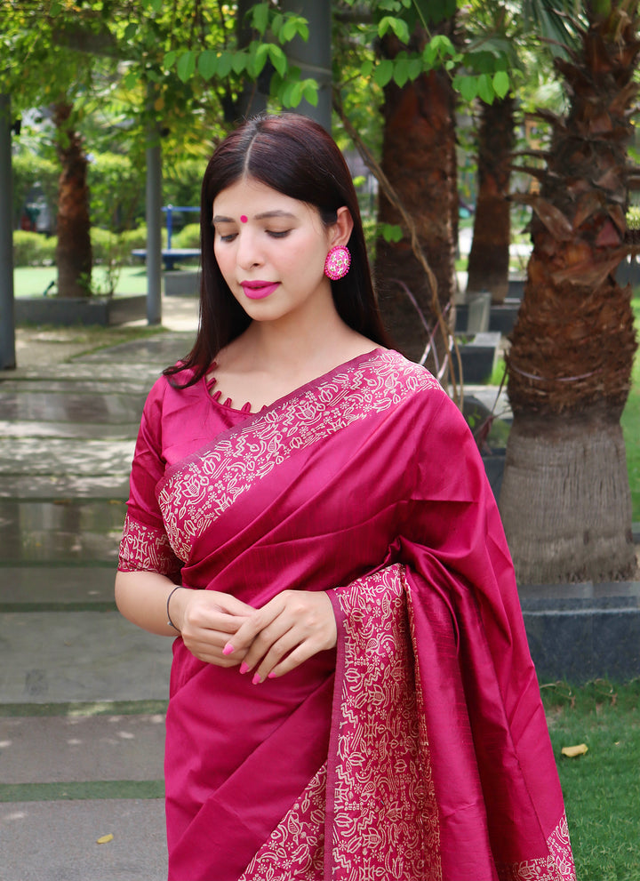 Banglori Handloom Raw Silk Pink Saree