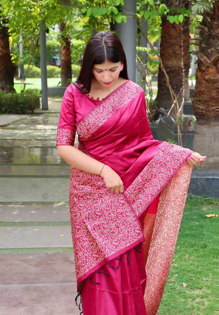 Banglori Handloom Raw Silk Pink Saree