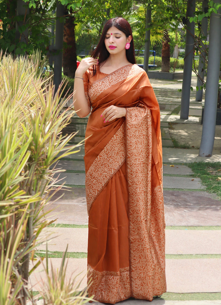 Banglori Handloom Raw Silk Orange Saree