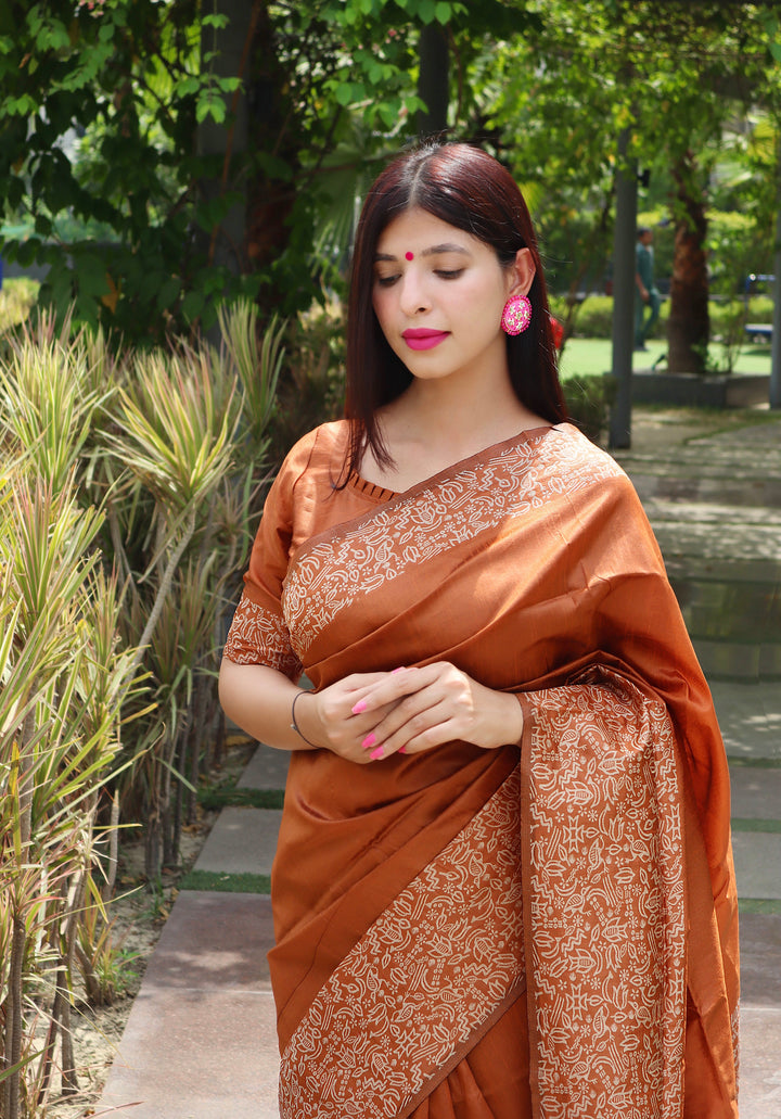 Banglori Handloom Raw Silk Orange Saree