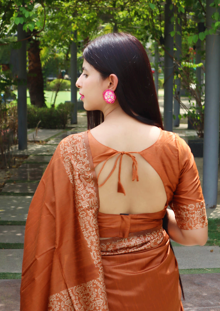 Banglori Handloom Raw Silk Orange Saree