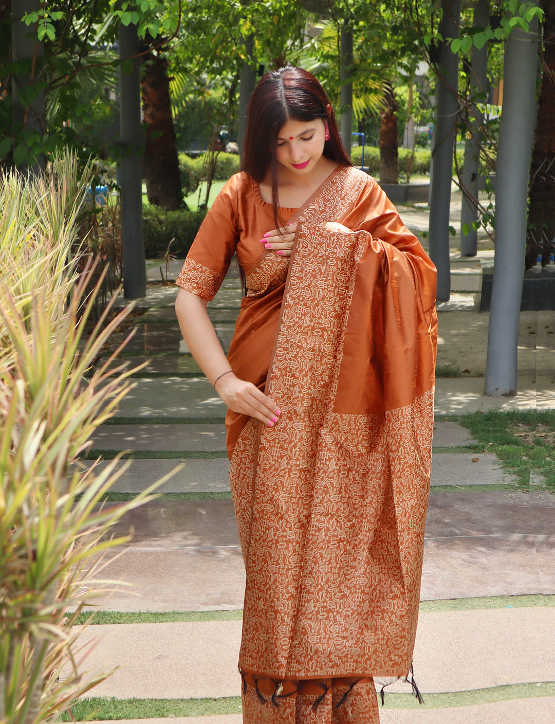 Banglori Handloom Raw Silk Orange Saree