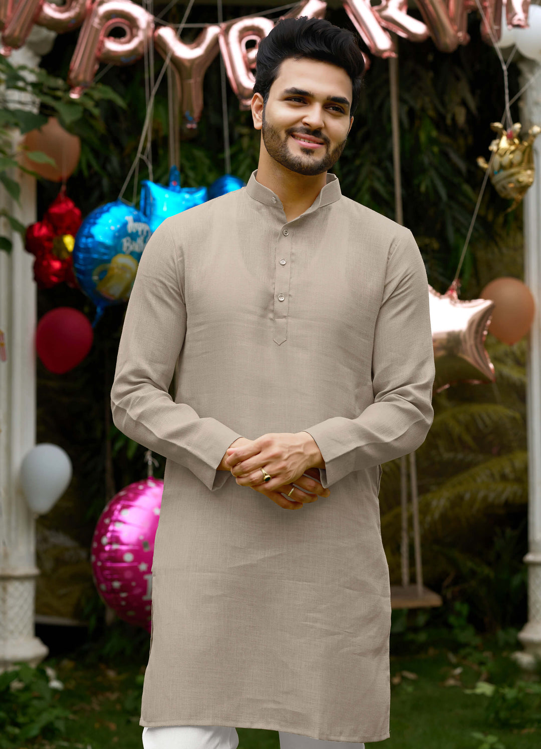 Royal Cream Men Linen Cotton Kurta pyjama