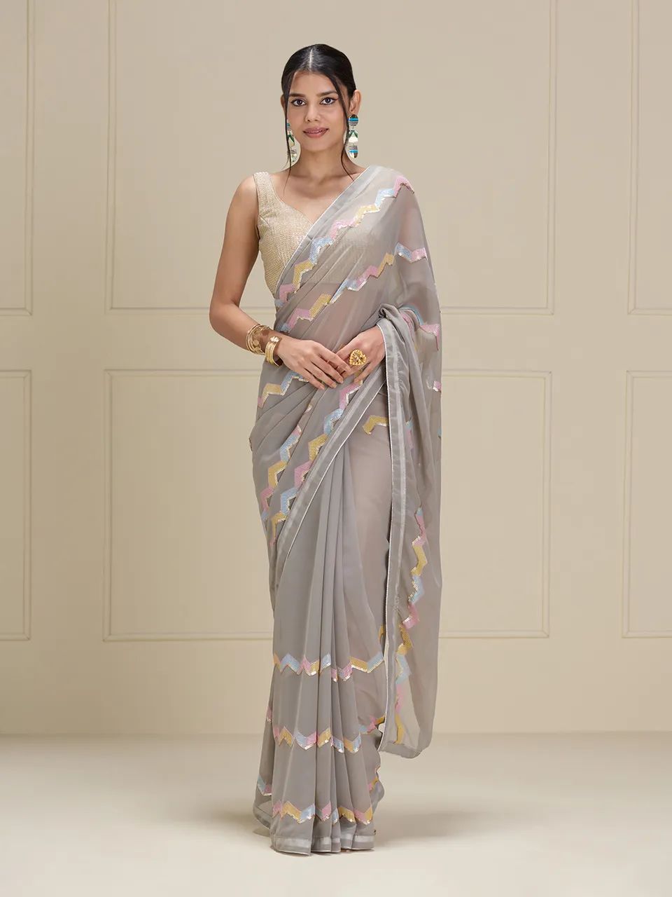 Georgette Embroidery Work saree With Unstitched Blouse