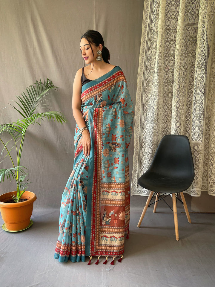 Elegant Kalamkari Pure Malai Cotton Saree