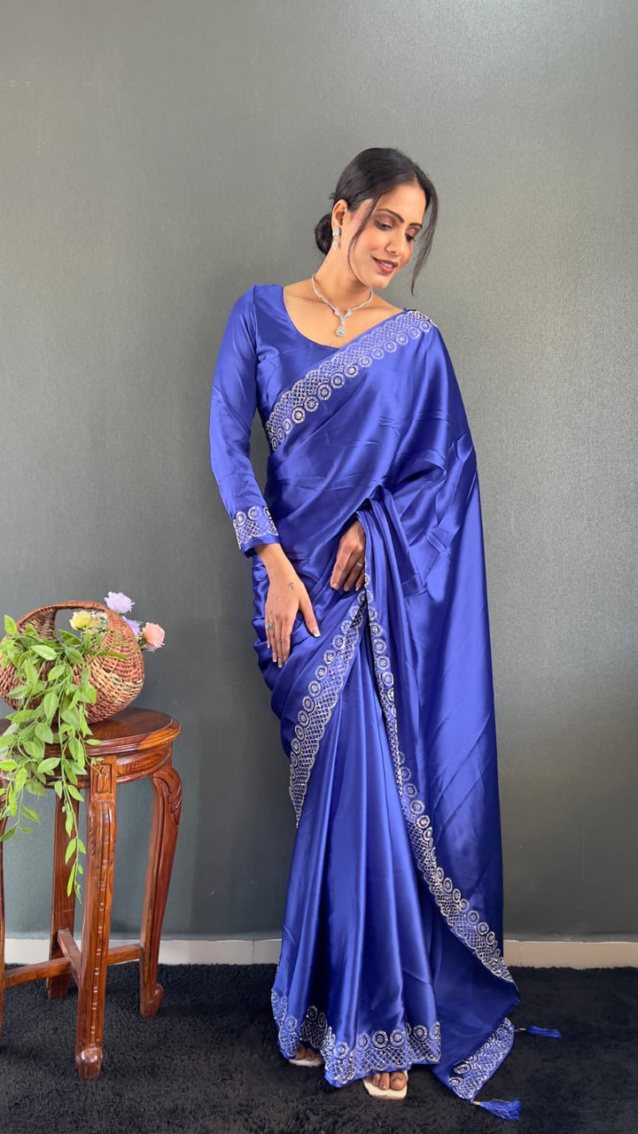 Navy Blue Pure Silk Saree