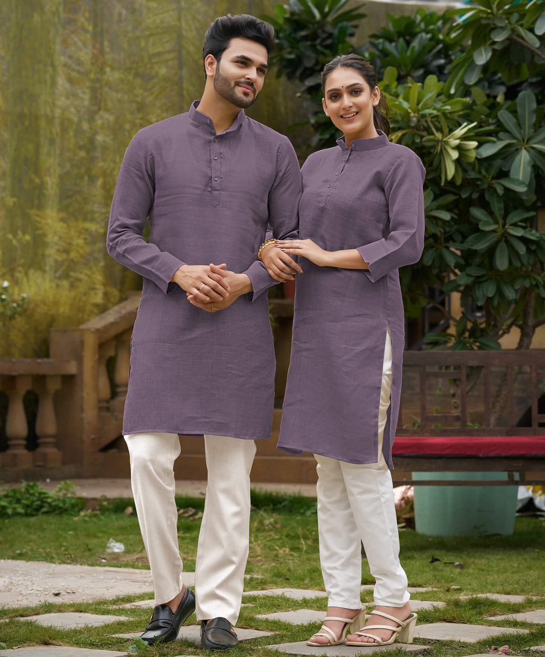 Linan Cotton Kurti and Kurta Diamond Purple Couple Dress