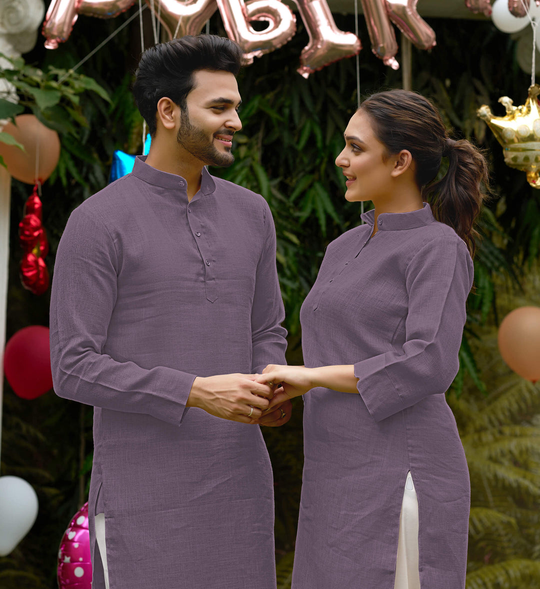 Linan Cotton Kurti and Kurta Diamond Purple Couple Dress