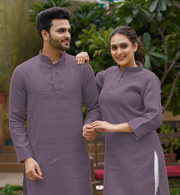 Linan Cotton Kurti and Kurta Diamond Purple Couple Dress