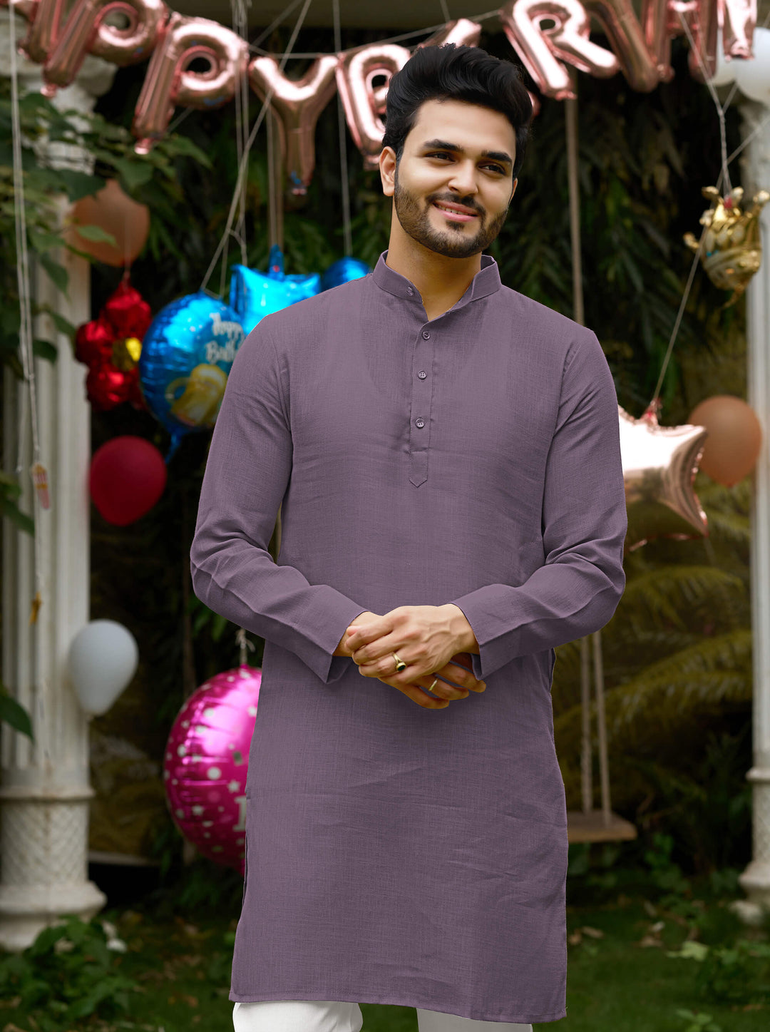 Royal Men Linen Cotton Purple Kurta pyjama