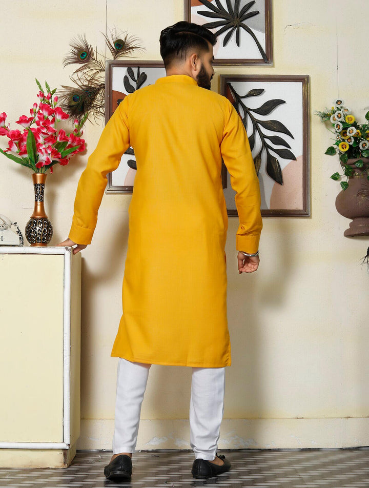 Gallant Haldi Yellow Men Cotton Kurta Pyjama