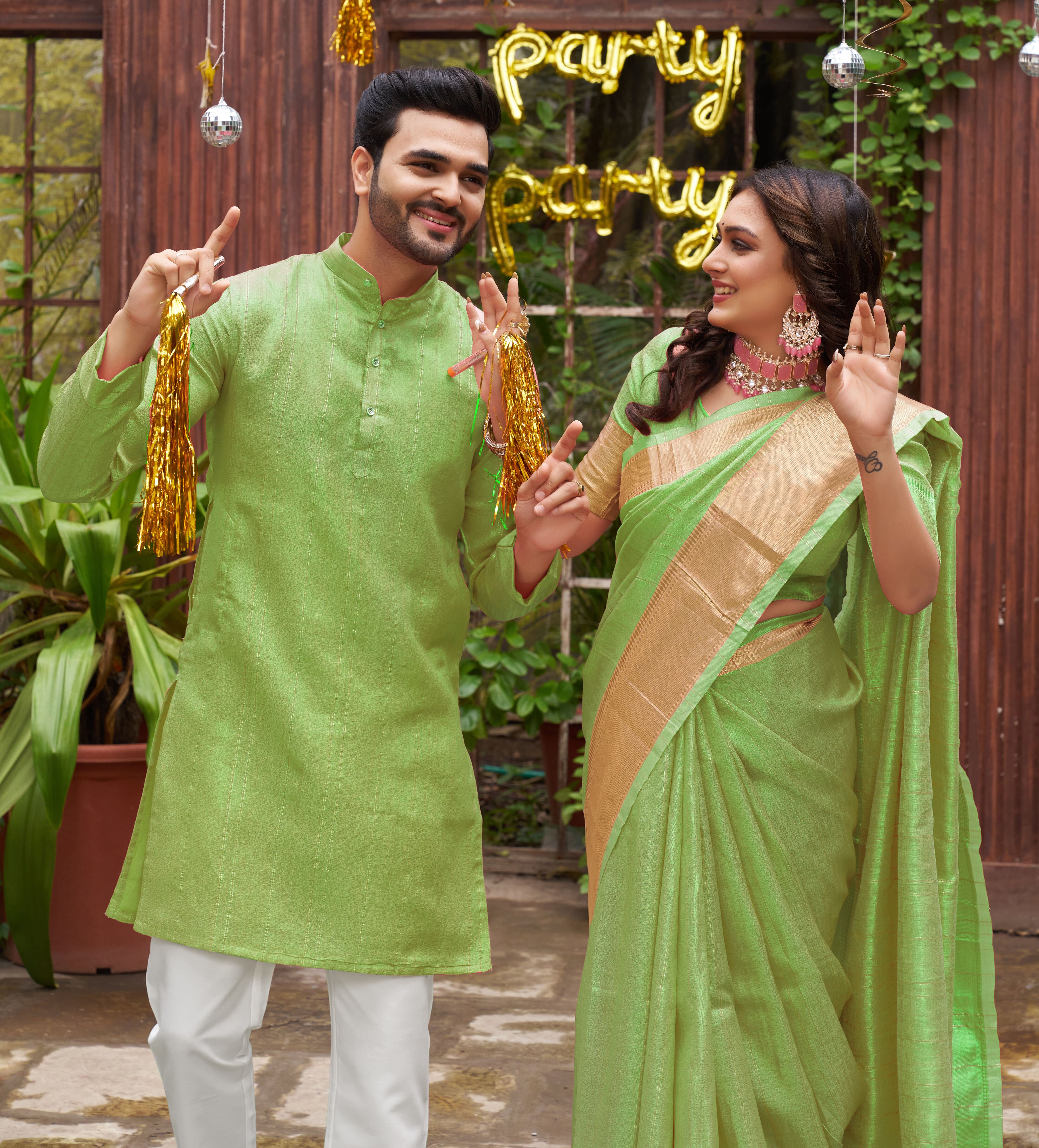 Zip Up Saree with Belt & Potli- Bottle Green (Set of four) – Ekanya