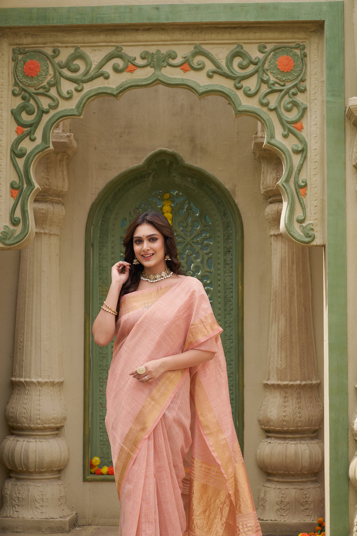 Jenika Gold Peach silk Saree