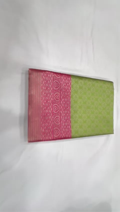 Parrot Green Lichi Soft Silk Saree